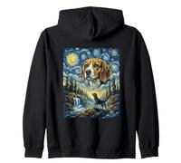 Beagle Dog Moon Howling Starry Night Van Gogh Art Style Dog Zip Hoodie