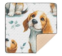 Beagle Dog Pattern with Leaves Watercolor Large Sturdy Baby Gym & Activity Mat for Floor Lightweight Padded Baby Mat for Baby Toddler Infant, 50'' x 50''