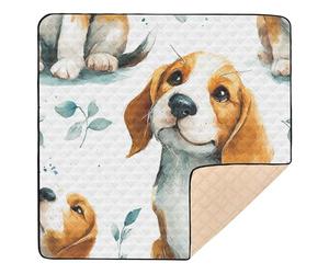 Beagle Dog Pattern with Leaves Watercolor Large Sturdy Baby Gym & Activity Mat for Floor Lightweight Padded Baby Mat for Baby Toddler Infant, 50'' x 50''