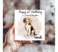 Beagle Dog Personalised Birthday Card, 6x6 Inch, 300gsm Textured Cardstock, Blank Inside, Multicoloured