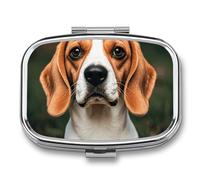 Beagle Dog Pill Box, 2 Compartment Medicine Pill Case, Portable Pill Organizer for Pocket Or Purse Decorative Metal Medicine Vitamin Organizer