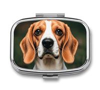 Beagle Dog Pill Box with 2 Compartments Portable Metal Medicine Organizer for Pocket Purse and Travel Compact Pill Case and Fish Oil Vitamins Supplements