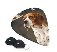 Beagle Dog Printed Guitar Picks, 6 Pack with Leather Keychain Pick Holder - 0.46mm, 0.71mm, 0.96mm Assorted Thickness for Acoustic Ukulele, Electric Guitar, Acoustic Guitar, Bass