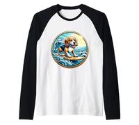 Beagle Dog Surfing Surfer Owner Surfboard Rider Vintage Sea Raglan Baseball Tee