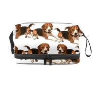 Beagle Dogs Lying on The Ground Double Layer Cosmetic Bag for Women and Girls, Travel Toiletry Bag Makeup Handy Pouch Organiser Bag with Brush Compartment