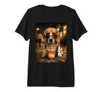 Beagle Drinking Ice Coffee Funny Animal Premium T-Shirt