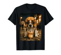 Beagle Drinking Ice Coffee Funny Animal T-Shirt