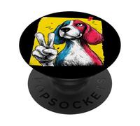 Beagle Face Hound Dog Peace Sign Gesture Colorful Retro Cool PopSockets Adhesive PopGrip