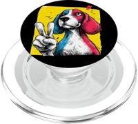 Beagle Face Hound Dog Peace Sign Gesture Colorful Retro Cool PopSockets PopGrip for MagSafe