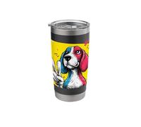 Beagle Face Hound Dog Peace Sign Gesture Colorful Retro Cool Stainless Steel Insulated Tumbler