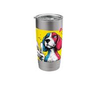 Beagle Face Hound Dog Peace Sign Gesture Colorful Retro Cool Stainless Steel Insulated Tumbler