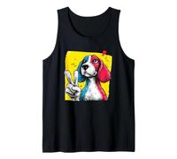 Beagle Face Hound Dog Peace Sign Gesture Colorful Retro Cool Tank Top