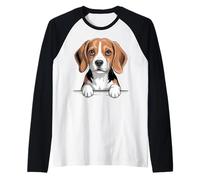 Beagle Funny Peeking Pocket Puppy Dog Lover Raglan Baseball Tee