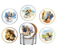 Beagle Gifts, Ceramic Coaster, Set of 6, with Gift Box, Absorbent with Cork Base, Home Decor for Family, Housewarming, Thanksgiving, Birthday and Christmas