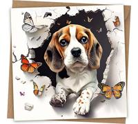 Beagle Greeting Card - Funny Beagle Dog Coming Through Wall Birthday Greeting Card - With Kraft Envelope