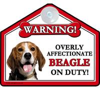 BEAGLE HOUND Dog Gift. High Gloss Plastic Warning Sign 6" x 7" with Suction Sign - for car or house windows, can also be nailed to gates or fences.