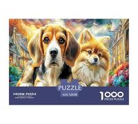 Beagle in Town 1000 Pc Adult Jigsaws - Two Dogs in Vibrant Scene Impossible Hard Difficult Challenging Game for Wall Decoration And Gifts52x38cm/1000pcs