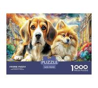 Beagle in Town Colourful Two Dogs in Flower Field 1000 Pcs Jigsaw for Adults & Kids Unique Challenging Fun Activity 70x50cm/1000pcs