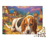 Beagle Jigsaw Puzzle 1000 Pc Recycled Paper Puzzle Beagle Lying Vibrant House Backdrop for Adults Impossible Hard Game Challenging Family Game Gift 70x50cm/1000pcs