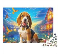 Beagle Jigsaw Puzzles 1000 Piece Recycled Paper Beagle with Cheerful Expression Colorful Background for Adults Fun Present Home Activity Hard Difficult Challenge Gift 70x50cm/1000pcs