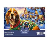 Beagle Jigsaw Puzzles 1000 Pieces Recycled Paper Beagle with Christmas Decor House Backdrop Adult Jigsaws Hard Difficult Challenge Wall Decoration And Gifts 38x26cm/1000pcs