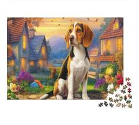 Beagle Jigsaw Puzzles 1000 Pieces Recycled Paper Puzzle Beagle Amid Blooms Fairy-tale Castle Backdrop for Adults Fun And Challenging Educational Game Decompression Beagle Amid Blooms Fairy-tale Cast