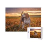 Beagle Lawn Dogs On A Walk Pets Dogs Sunset,300 Pieces Wooden Jigsaw Family Game Jigsaw Puzzles for Adults Teens Home Decor