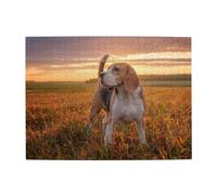 Beagle Lawn Dogs On A Walk Pets Dogs Sunset,500 Pieces Puzzles for Adults-Wooden Jigsaw Puzzle for Adults Elderly