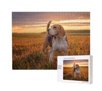 Beagle Lawn Dogs On A Walk Pets Dogs Sunset,500 Pieces Wooden Jigsaw Family Game Jigsaw Puzzles for Adults Teens Home Decor