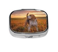 Beagle Lawn Dogs On A Walk Pets Dogs Sunset,Meta Pill Box 2 Compartment Medicine Case,Portable Organizer,Rectangle Meta Portable Organizer Pill Box 995 Compartment Medicine Case