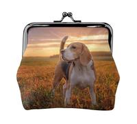 Beagle Lawn Dogs On A Walk Pets Dogs Sunset, PU Leather Coin Purse, Small Wallets, Change Pouch with Kiss Lock Clasp Buckle, Change Purse