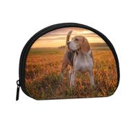 Beagle Lawn Dogs On A Walk Pets Dogs SunsetSmall Makeup Sanitary Napkin Storage Bag,Women's Cosmetic Coin Purse