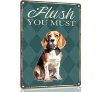 Beagle Metal Sign 8x12 Funny Sign Flush You Must-Funny Metal Bathroom Signs Decorative 8x12 Inch for Home Decor Dog Lover Man Cave for men women
