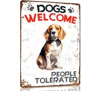 Beagle Metal Sign Dogs Welcome People Tolerated Metal Tin Sign Funny Welcome Signs Vintage Wall Decor For Bar Pub Club 8x12 Inch