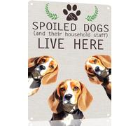 Beagle Metal Sign Spoiled Dog Lives Here Vintage Metal Tin Signs Novelty Dog Sign Coffee Bar Pub Farmhouse Country Home Decor for Dog Lover 8x12 Inch