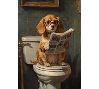 Beagle on Toilet Jigsaw Puzzle 1000 Pieces for Adults - Quirky Dog Reading Newpaper with Glasses - Best Dog Bathroom Decor Puzzles