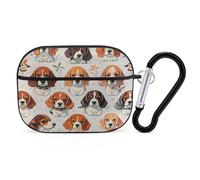 Beagle Patterns Earbuds Organizer Shockproof Protective Airpods Pro Cover with Carabiner Clip Anti Fall Carrying Earphone Case Cover for Airpods Pro 2nd Generation Black