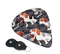 beagle patterns Printed Guitar Picks, 6 Pack with Leather Keychain Pick Holder - 0.46mm, 0.71mm, 0.96mm Assorted Thickness for Acoustic Ukulele, Electric Guitar, Acoustic Guitar, Bass