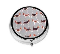Beagle Patterns Printed Round Travel Pill Box Cute Small Metal Pocket Pill Case for Men & Women 3 Compartment Portable Pill Organizer for Purse or Pocket