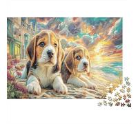Beagle Puppies 1000 Piece Cardboard Jigsaw Puzzle Family Fun Educational Parent-Child Two Beagles Puzzle Game for The Whole Family Puzzle Lovers 38x26cm/1000pcs
