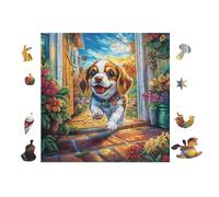 Beagle Puppy at The Door of Cozy Room 100 Piece Pack Classic Jigsaw Puzzle Couple Puzzle Partners Ultra Difficult Wall Decor Easter New Year Creativity & Gift Giving 28x28cm