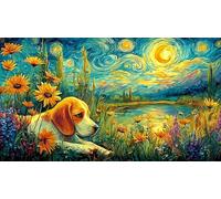 Beagle-puppy-by-lakeside-at-sunset Adult Jigsaws 1000 Piece Puzzle Game Challenging Puzzles for Wall Decoration and Gifts Great Gift Idea Educational Games 38x26/1000pcs