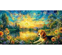 Beagle-puppy-by-lakeside-at-sunset Adult Jigsaws 1000 Pieces Puzzle Game Fun Present & Activity for Home for Adults and Kids Age 12 Years Up Educational Games 70x50/1000pcs