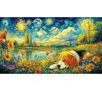Beagle puppy by lakeside at sunset Jigsaw Puzzle 1000 Piece for Adults - Recycled Paper Home Activity & Great Gift Idea 38x52/1000pcs