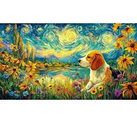 Beagle-puppy-by-lakeside-at-sunset Puzzle Game 1000 Pieces Jigsaw Puzzles Impossible Hard Difficult Challenging Recycled Paper for Adults and Kids Age 12 Years Up 38x26/1000pcs