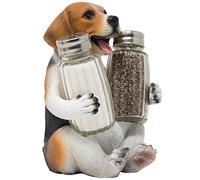 Beagle Puppy Dog Glass Salt and Pepper Shaker Set with Decorative Hound Display Stand Holder Figurine for Kitchen Counter Décor Table Centerpieces or Spice Rack Decorations As Gifts for Pet Lovers