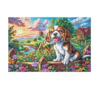 Beagle Puppy Garden Floral 1000 Piece Jigsaw Puzzle for Adults Kitchen Wall Decor Art Project Precision Cut Great Gift for Art Lovers 1000 PCS