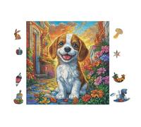 Beagle Puppy in Cozy Street 100-piece Jigsaw Puzzle Set For Adults Teens 14+ Logic Skill Indoor Game Family Game Night Summer Durable Material 28x28cm