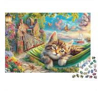 Beagle Puppy in Garden 1000 Piece Jigsaw Puzzle for Adults Tabby Cat Relaxing in A Hammock Challenging Hard Difficult Premium Thick Sturdy Vibrant Stress Relief 70x50cm/1000pcs