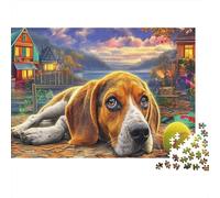 Beagle Puzzle for Adults 1000 Piece Jigsaw Puzzle Recycled Paper Beagle Lying Vibrant House & Ball Scene Fun And Challenging Decompression Great Gift Idea 52x38cm/1000pcs